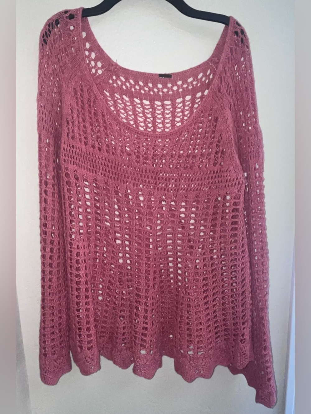 Free People Open-Knit Scoop Neck Sweater in Mauve Pink
